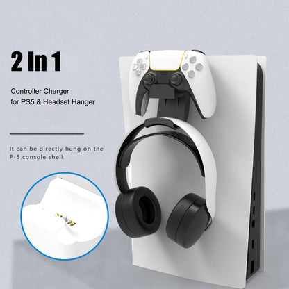 2 in 1 PS5 Controller Charger with Headphone Holder Smart Charging Dock Station  for PS5 Controller