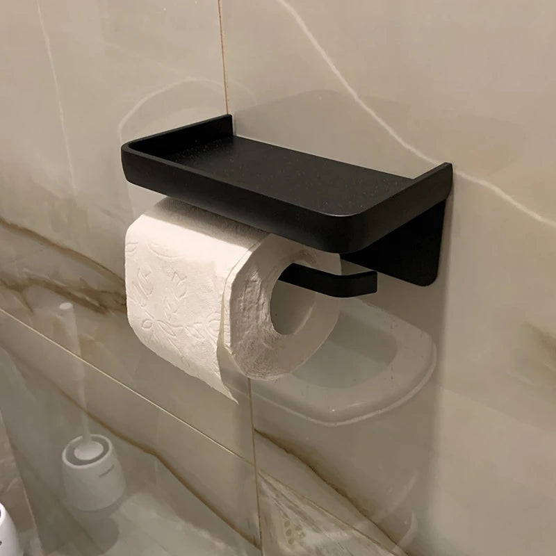 Aluminum Alloy Toilet Paper Holder Bathroom Wall Mount WC Paper Phone Holder Shelf Towel Roll shelf Accessories