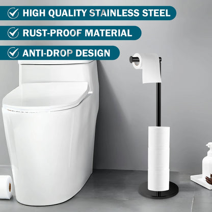 Freestanding Toilet Roll Holders Stainless Steel Toilet Paper Stand Anti-Rust Space Bathroom Tissue Rack Paper Dispenser Storage