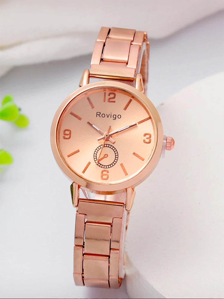 2pcs Women's Fashion Simple Silver Steel Band Quartz Watch+LOVE Bracelet Set