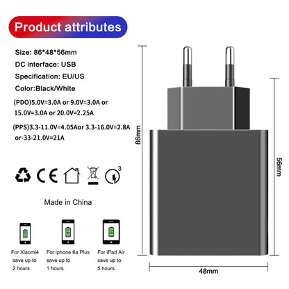 45W USB Charger Quick Charge Phone Adapter Type C Super Fast Charging Wall Charger For iPhone Samsung Xiaomi Huawei EU/US Plug