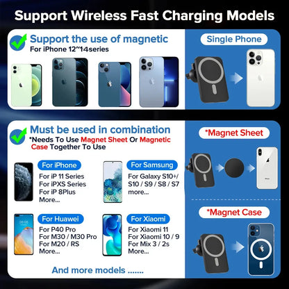 15W Magnetic Wireless Car Charger for MagSafe  iPhone 16 15 14 13 12 Pro Max Samsung Magnet Air Vent Mount Phone Holder Stands