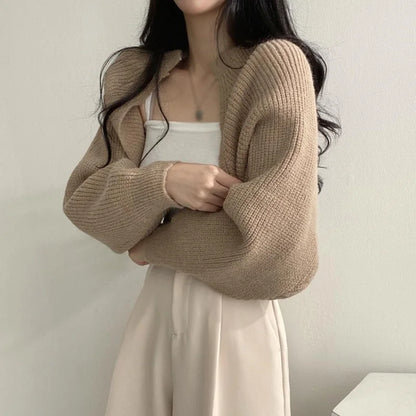 Women's Cardigans Knitted Long Sleeve Ultra Short Shawl Spring Autumn Sweater