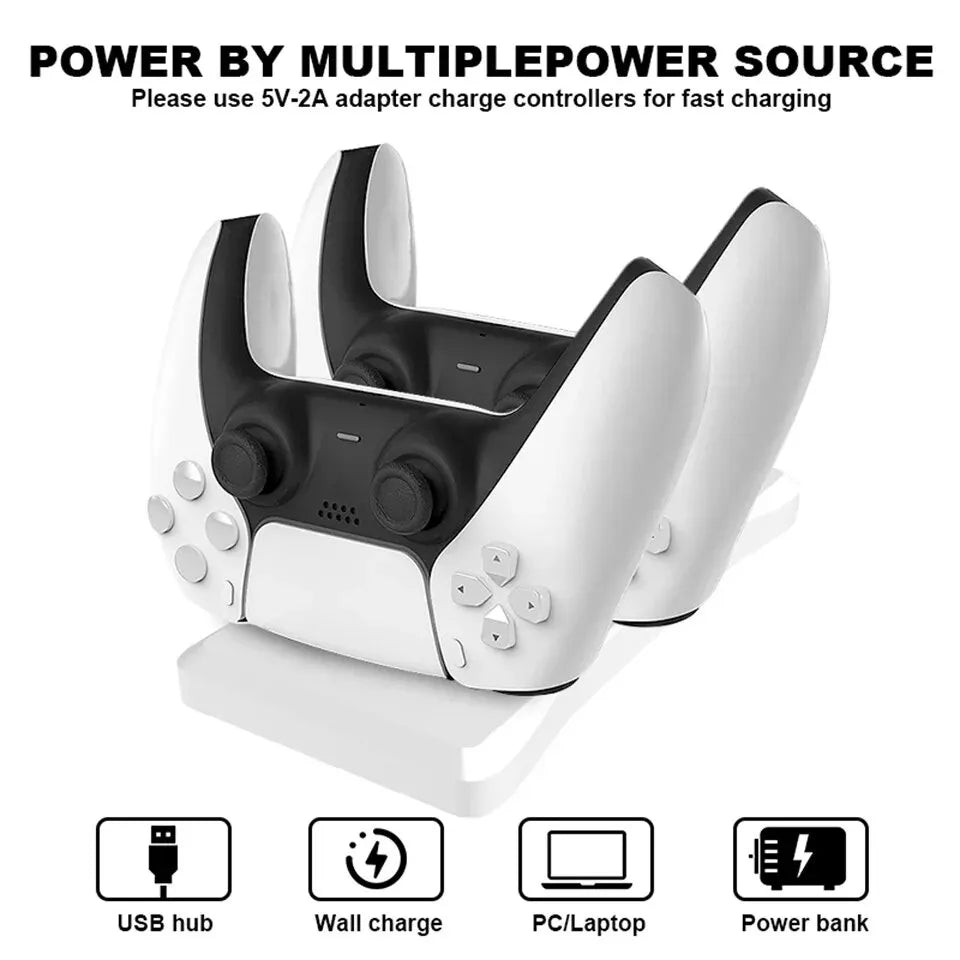 Dual Controller Charging Stand for Playstation 5 Controller Charger Station PS5 with Fast Charging AC Adapter 5V 2A