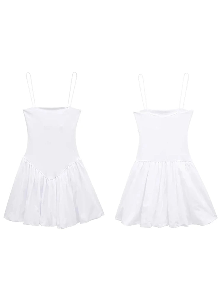 2024 TRAF-Women's Thin Straps SummerRibbed Poplin Puff Short Sexy Women's Clothing Vacation Outfits Female Dresses