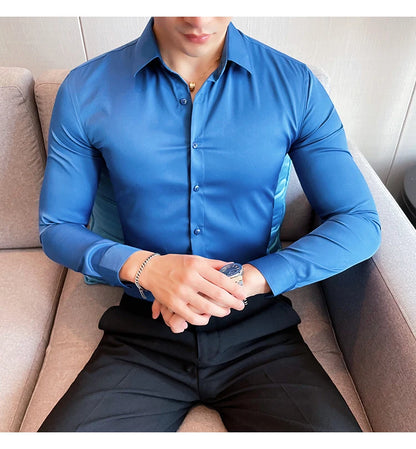 10Color High Quality Solid Dress Shirt Men Simple Long Sleeve Slim Fit Business Shirts Homme Social Casual Shirt Plus Size 5XL-M