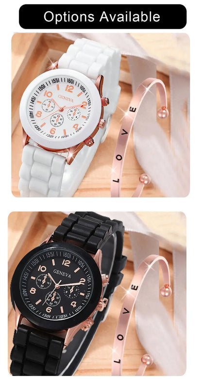 Fashion Women Watches Set White Silicone Jelly Quartz Watch Ladies Dress Wristwatch Gifts for Girls Relogio Feminino Reloj Mujer