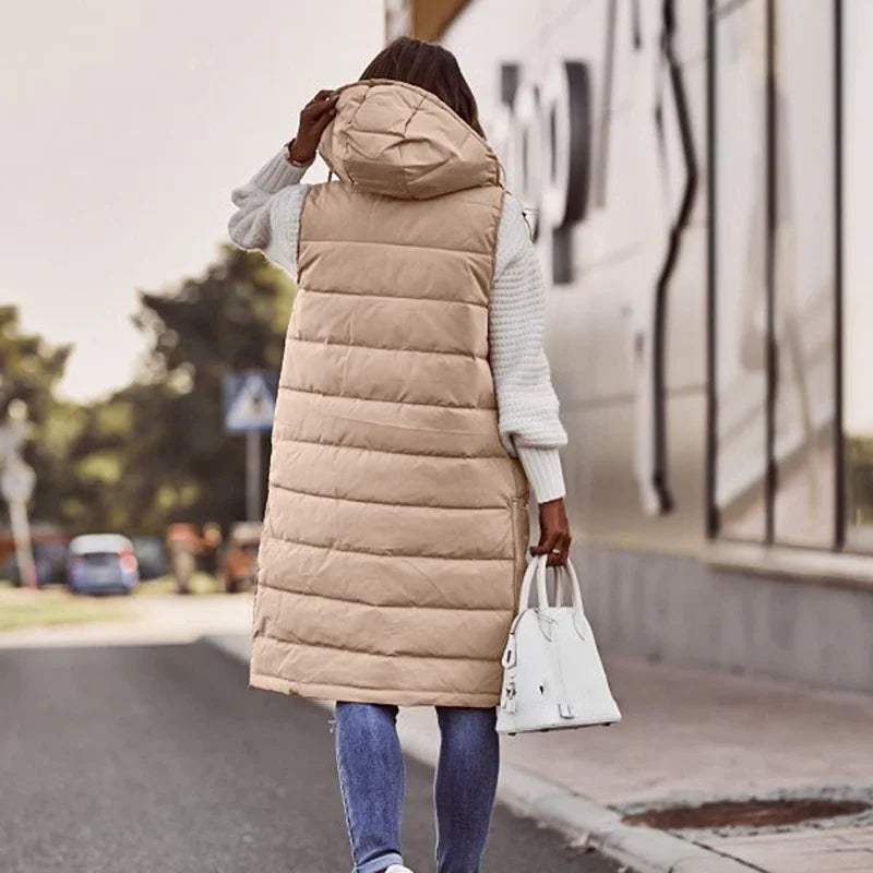 Long with Hood Outdoor Vest Down Women's Jacket Quilted Coat Sleeveless Jacket Winter Light Weight Sweaters