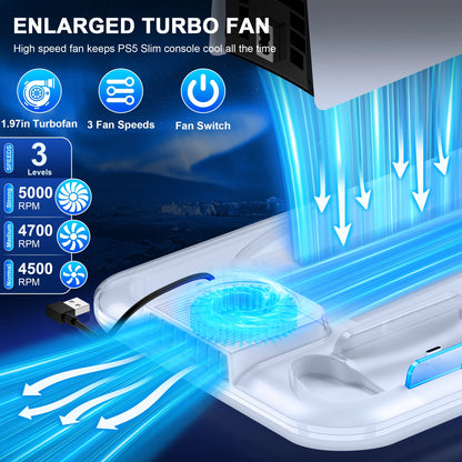 BEBONCOOL S4000 For PS5 Slim Disc/Digital Dual Fast Charging Cooling Stand Vertical Cooling Station For PlayStation 5