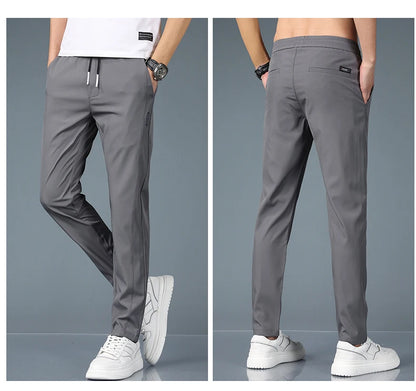 KUBRO Ice Silk Men's Pants 2023 Summer  Black Gray Thin Business Casual Pants Outdoor Elastic Breathable Straight Leg Sweatpants