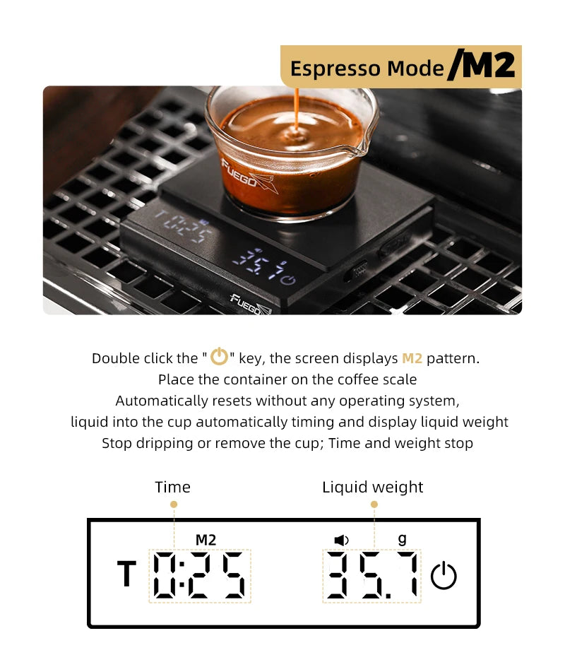 Fuego Kitchen Coffee Scale with Timer Rechargeable Digital Scale 0.1g High Precision 3 Modes Drip Espresso Scale Barista Gift