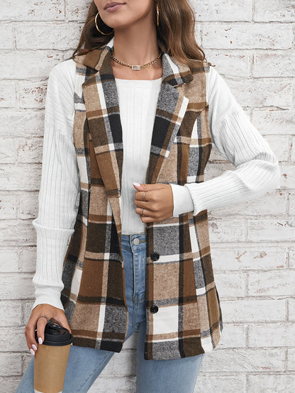 Europe America Hot selling women's elegant commuting lapel single breasted multicolored plaid spring and autumn vest