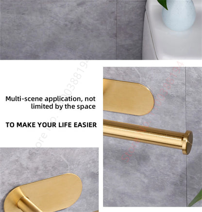 Adhesive Toilet Paper Holder Wall Mount For Bathroom Kitchen Silver Gold Black Towel Storage Stand Stainless Steel Tissue Rack