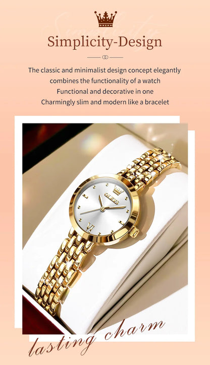 OLEVS Luxury Top Brand Women's Watches Elegant Fashion Gold Watch for Women Original Simple Quartz Waterproof Wristwatch Ladies