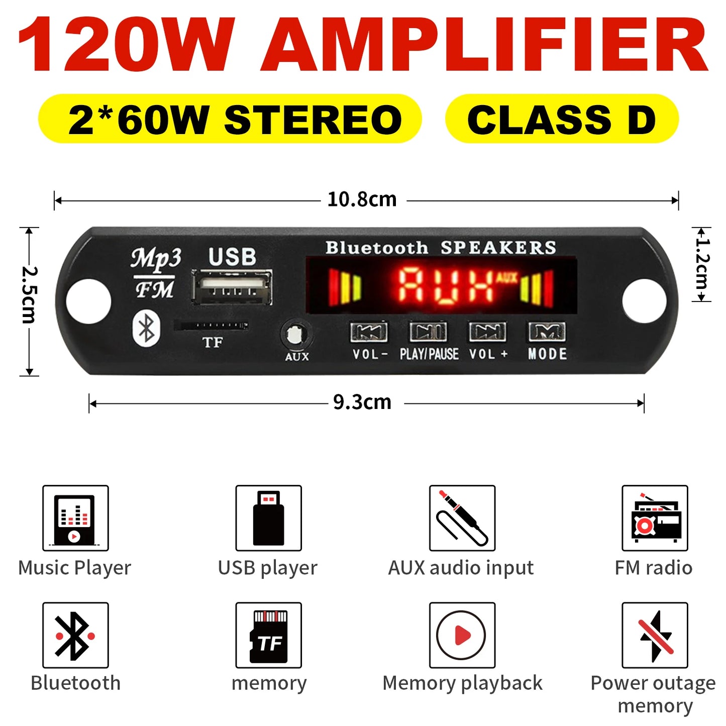 60W 50W  Amplifier Bluetooth 5.0 DIY MP3 WAV Decoder Board DC 12V Wireless Car USB MP3 Player TF Card Slot USB FM with Mic