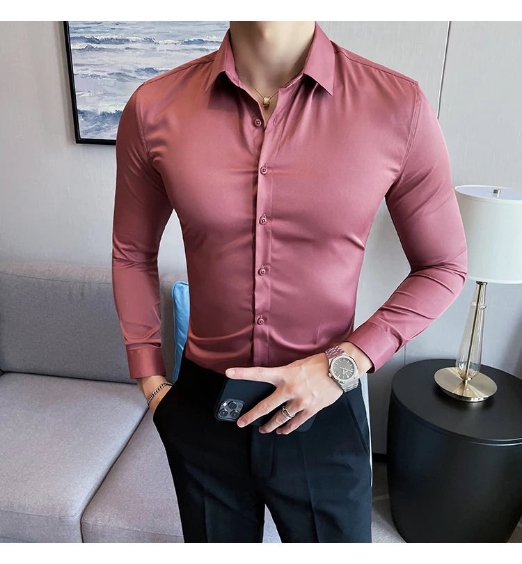 10Color High Quality Solid Dress Shirt Men Simple Long Sleeve Slim Fit Business Shirts Homme Social Casual Shirt Plus Size 5XL-M