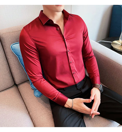 10Color High Quality Solid Dress Shirt Men Simple Long Sleeve Slim Fit Business Shirts Homme Social Casual Shirt Plus Size 5XL-M