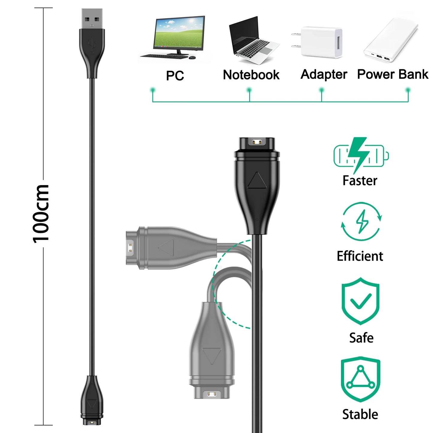 2pcs/1pc/lot USB Charger For Garmin Instinct/Venu 2/Vivoactive 3/Fenix 7/Forerunner 55/Quatix 6/D2 Air/Vivomove 3 Charging Cable