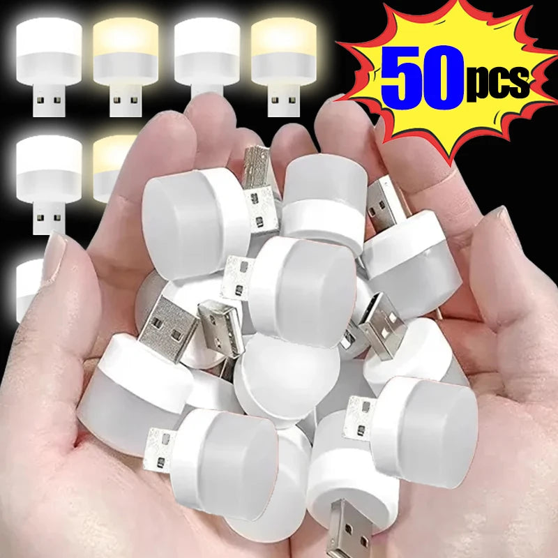 50-1PCS USB Night Light Mini LED Night Light USB Plug Lamp Power Bank Charging USB Book Lights Round Reading Eye Protection Lamp