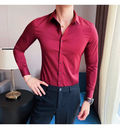 10Color High Quality Solid Dress Shirt Men Simple Long Sleeve Slim Fit Business Shirts Homme Social Casual Shirt Plus Size 5XL-M