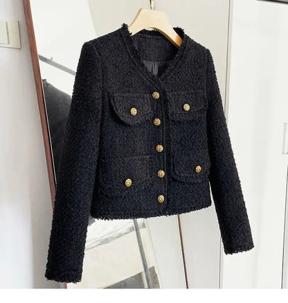 Blacktweed Style Cropped Jacket 2024 New Spring Autumn Thin Elegant Socialite Long Sleeve Topins Thin Regular Crew Neck Jacket