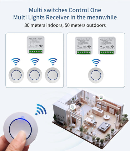 20A Tuya WiFi Smart Switch 16A RF 433Mhz Wireless Relay Receiver Mini Round Panel Switch Alexa Google Home Alice Voice Control