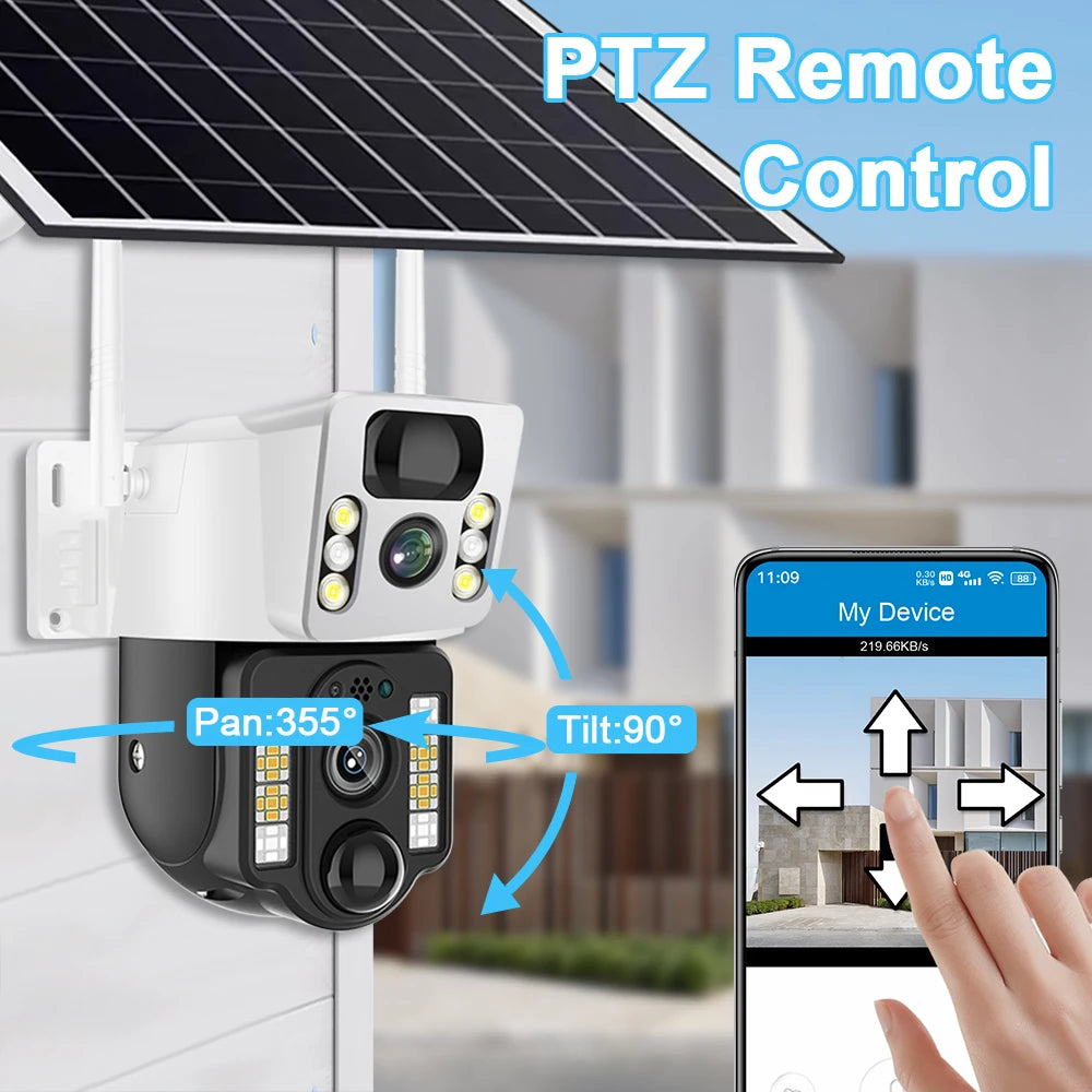 4K Solar Camera 4G SIM Card WiFi Dual Lens 8MP HD Night Vision IP CCTV Surveillance PTZ PIR Human Detection Alarm Waterproof