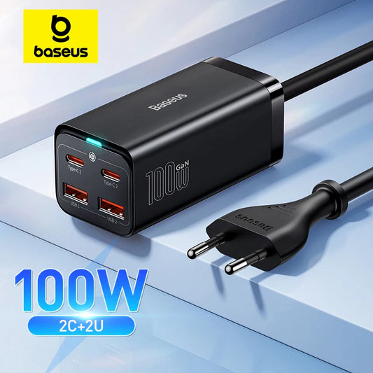 Baseus 65W/100W GaN Charger Desktop Laptop Fast Charger 4 in 1 Adapter For iPhone 15 14 13 Pro Max Phone Charger Xiaomi Samsung