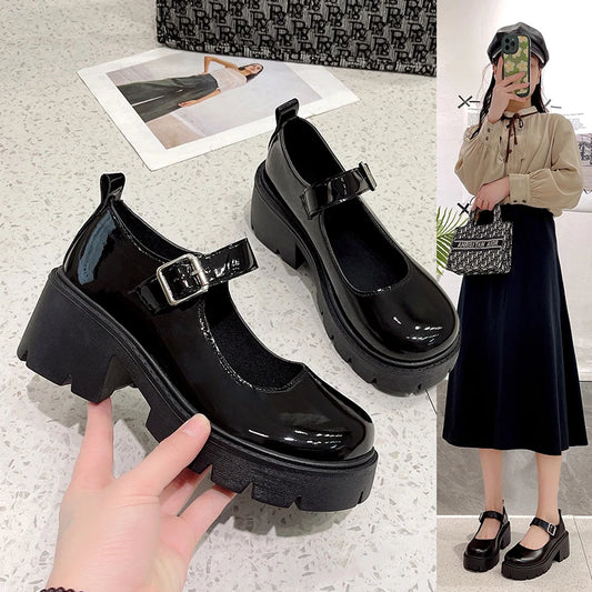 Shoes Platform Shoes Heels  Women Japanese Style Vintage Pumps for Women College Student Women's Shoes