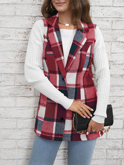 Europe America Hot selling women's elegant commuting lapel single breasted multicolored plaid spring and autumn vest