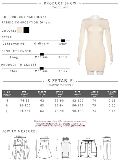 Weird Puss Sheath Backless Women Dress Full Sleeve Sexy Solid Autumn Fashion Slim Bag Hip Bodycon Ladies Eveing Party Prom Robe