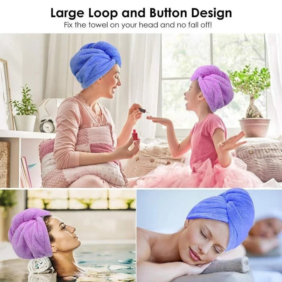 Microfiber Hair Towel Wrap for Women Super Absorbent Shower Cap Towel with Button Quick Hair Towel Drying Soft Dry Hair Cap