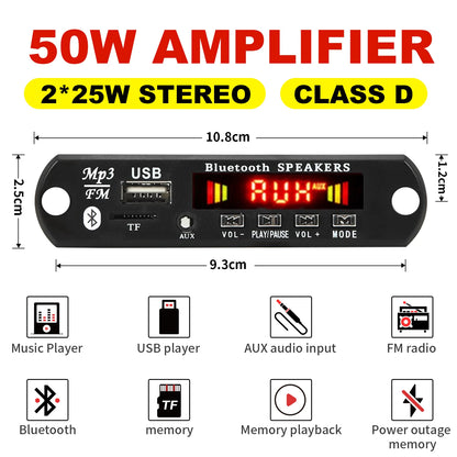 60W 50W  Amplifier Bluetooth 5.0 DIY MP3 WAV Decoder Board DC 12V Wireless Car USB MP3 Player TF Card Slot USB FM with Mic