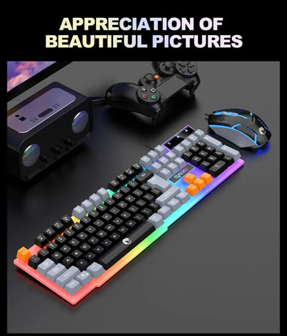 RAIKU T26 Wired 104 Keys Membrane Keyboard And Mouse Suit Kinds of Colorful Lighting Gaming and Office For Windows and IOS