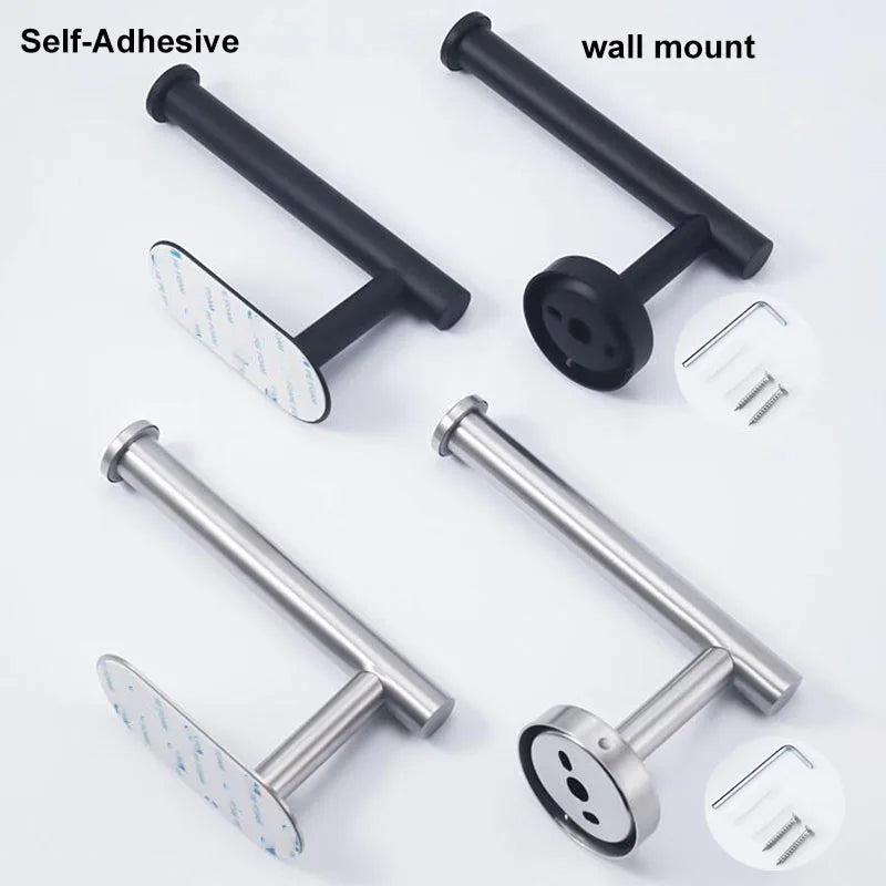 black Toilet Roll Paper Towel Toilet wall Holder Stainless Steel Organizers holder bathroom Self Adhesive Punch-Free Rack Tissue