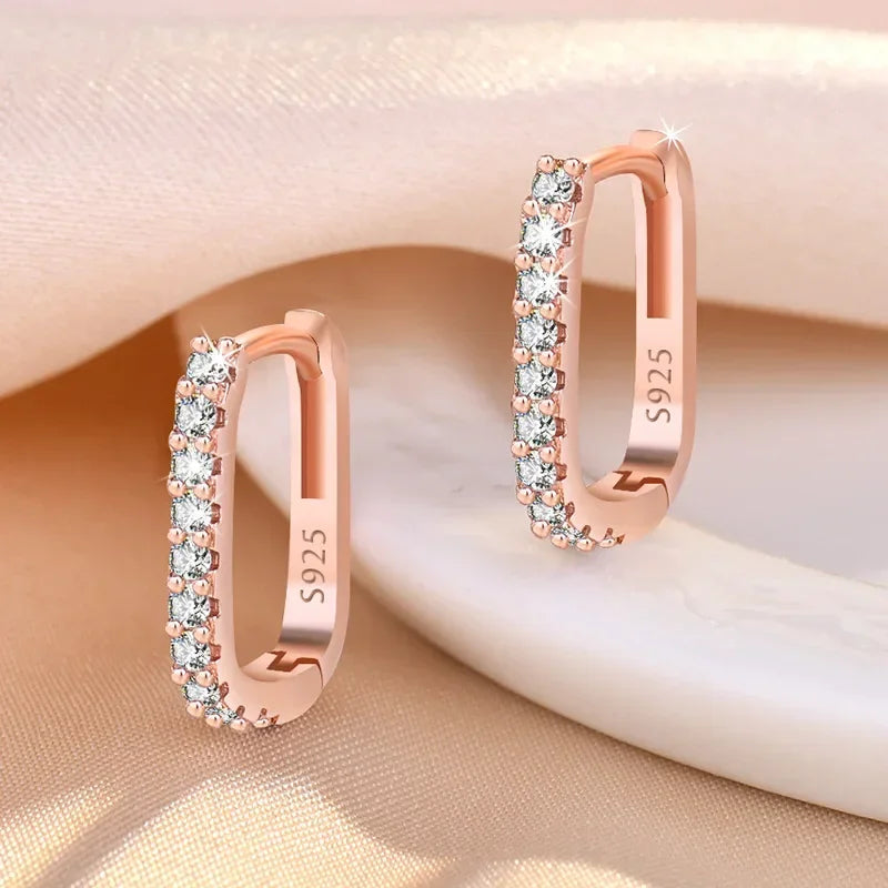 High-quality 925 Sterling Silver Crystal Fashion Circle Hoop Earrings for Woman Wedding Party Gift  Street Versatile Jewelry