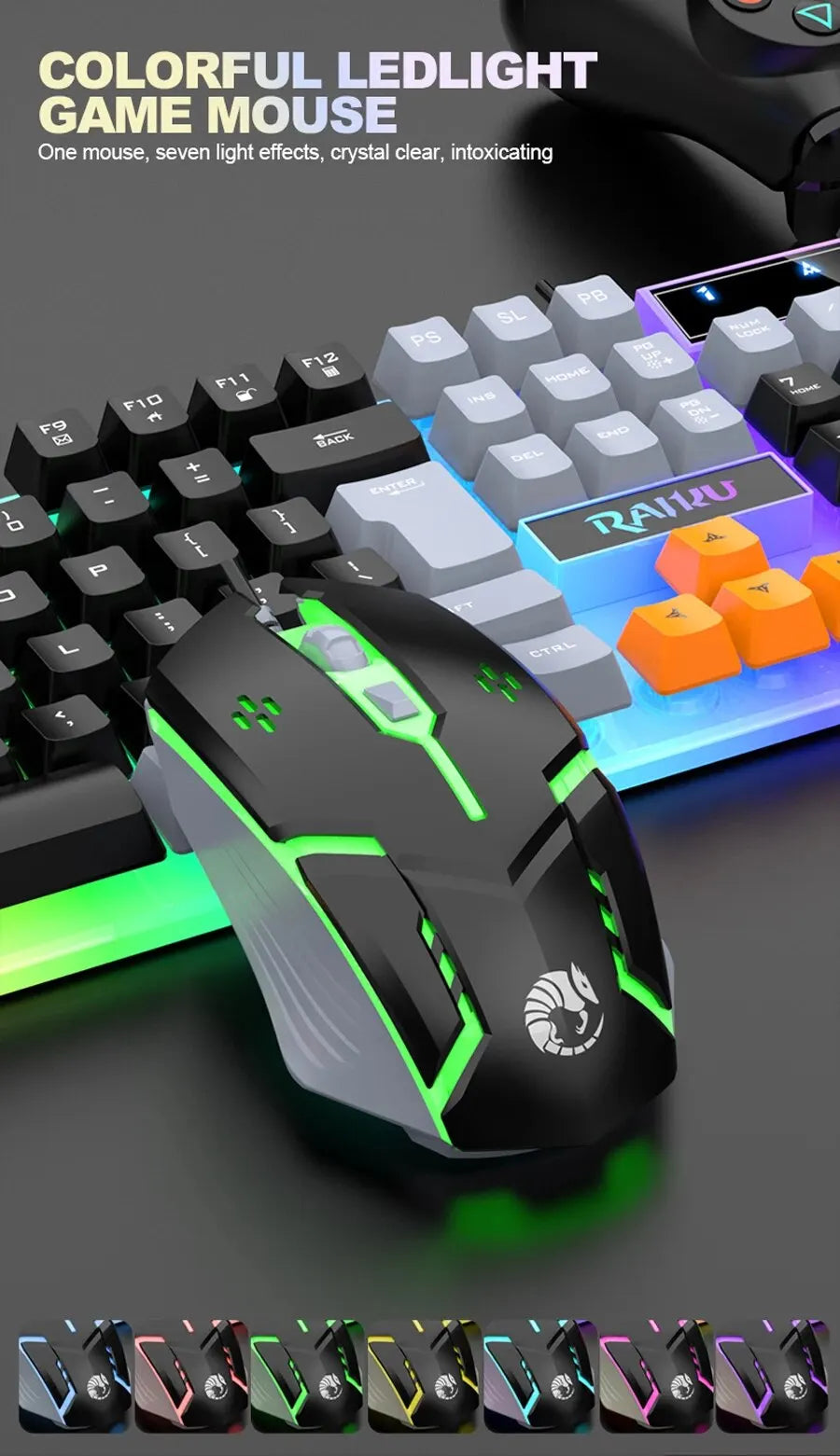 RAIKU T26 Wired 104 Keys Membrane Keyboard And Mouse Suit Kinds of Colorful Lighting Gaming and Office For Windows and IOS