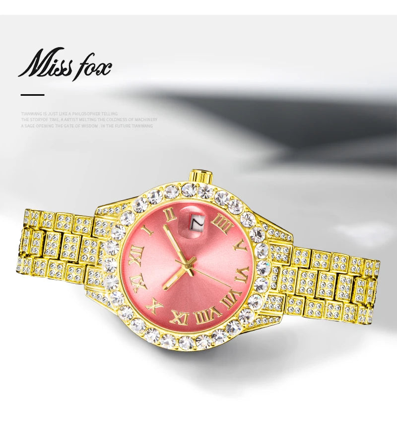 MISSFOX Pink Women Watch Luxury Small Face Elegant Quartz Watches For Ladies Icy Look Party Jewelry Mini Babe So Cute Arm Clock