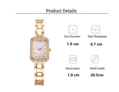 Luxury Women's Watch 2023 New Simple Square Full Diamond Digital Quartz Watche Gold Stainless Steel Bracelet Women's Dress Clock