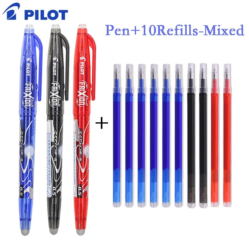 Conjunto de canetas de gel apagáveis ​​Pilot Frixion 0,5 mm azul/preto/vermelho recargas substituíveis material escolar acessórios de escritório