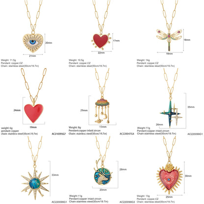 Cute Heart Sun Moon Star Evil Blue Eye Necklace for Women Gold Color Dijes Rainbow Red Love Pendant Long Stainless Steele Chains