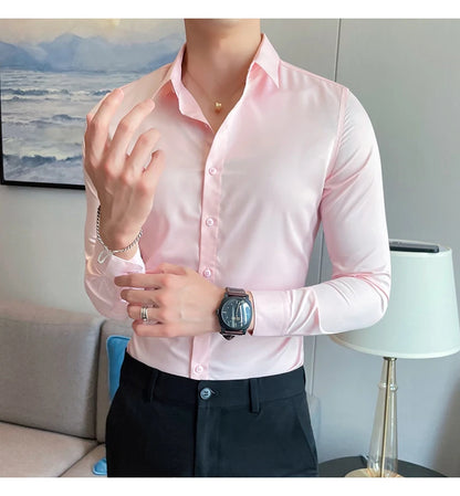 10Color High Quality Solid Dress Shirt Men Simple Long Sleeve Slim Fit Business Shirts Homme Social Casual Shirt Plus Size 5XL-M