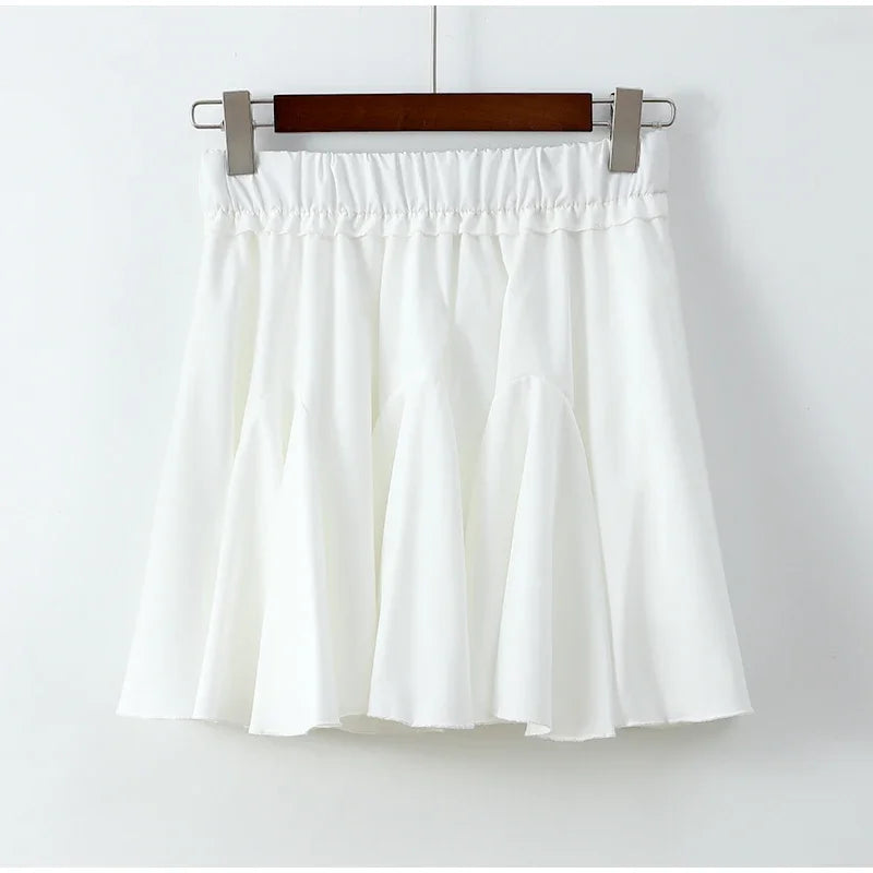 Elegant White Ruffled High Waist Mini Skirt For Women Fashion Casual Pleated Fluffy A-line Skirts Summer Lady Party Casual Skirt