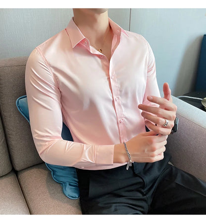 10Color High Quality Solid Dress Shirt Men Simple Long Sleeve Slim Fit Business Shirts Homme Social Casual Shirt Plus Size 5XL-M