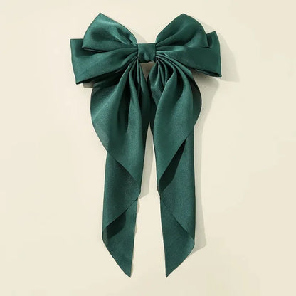 Korean Accessories Hair Clips for Women Girls Big Bowknot Solid Satin Long Ribbon Bows Spring Clamp Barette Cheveux Femme 2023