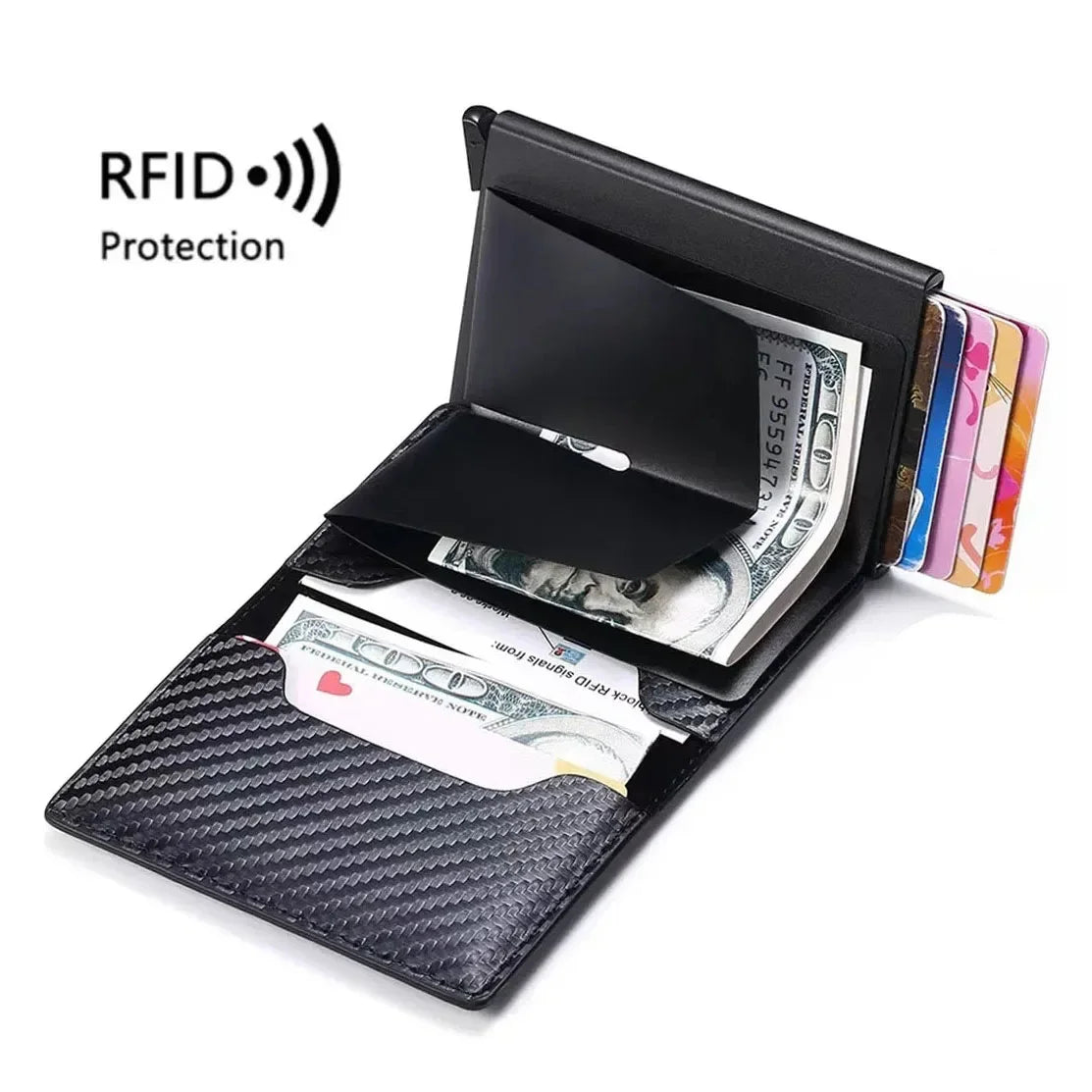 Custom Card Holder Men Wallets Rfid Black Carbon Fiber Leather Minimalist Wallet Gifts for Men Personalized Carteira Masculina