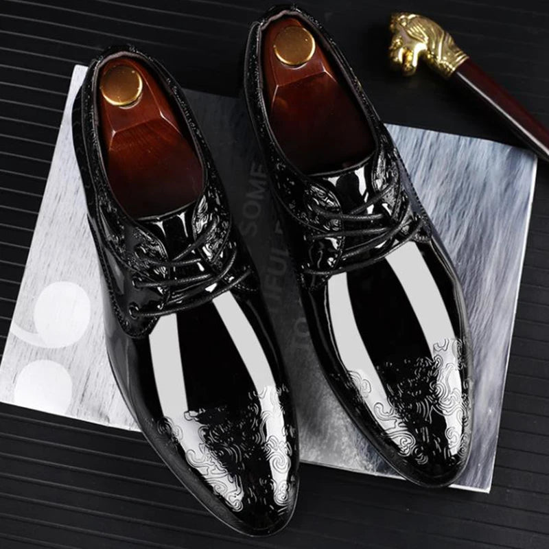 Casual Business Shoes for Men Dress Shoes Lace Up Formal Black PU Leather Brogue Shoes for Male Wedding Party Office Oxfords