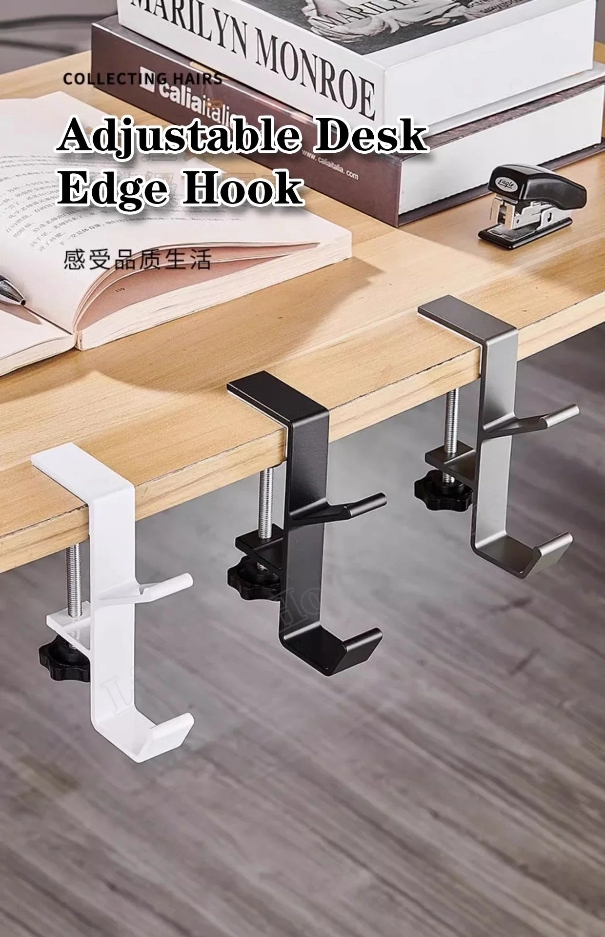 Adjustable Desk Edge Hook Gaming Headset Desk Hanger Student Backpack Storage Hanging Hook Punch-free Home Office Organizer