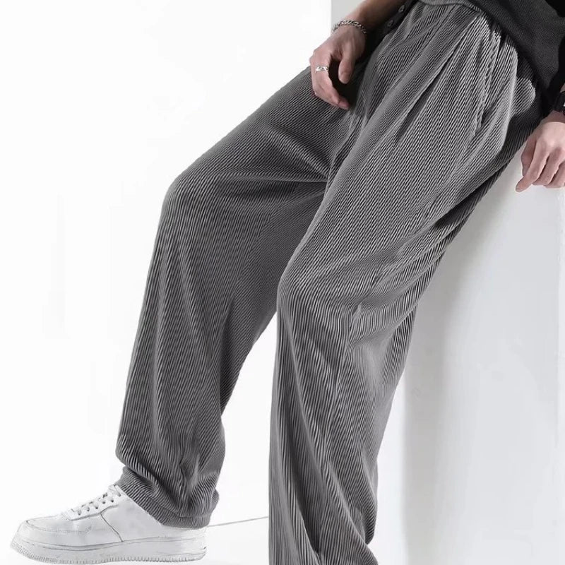 New Fashion Straight Pants Men's Loose Thin Section Drape Ice Silk Pants Wide Leg Sports Pants Solid Color Thin Casual Trousers