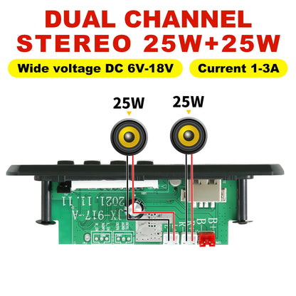 60W 50W  Amplifier Bluetooth 5.0 DIY MP3 WAV Decoder Board DC 12V Wireless Car USB MP3 Player TF Card Slot USB FM with Mic